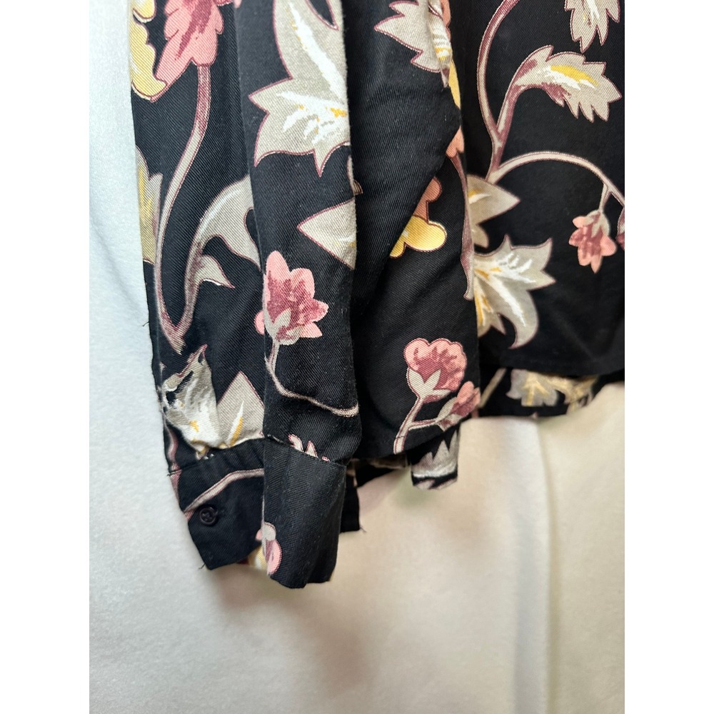 Premium Organic Black Floral Lyocell Blouse Women's Medium Relaxed Boho - Picture 3 of 9